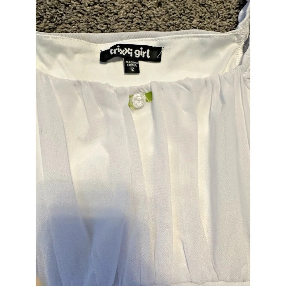 Trixxi Girl - Ruffle Casual Party Dress White Puffy Short Sleeves - Girls Sz 12